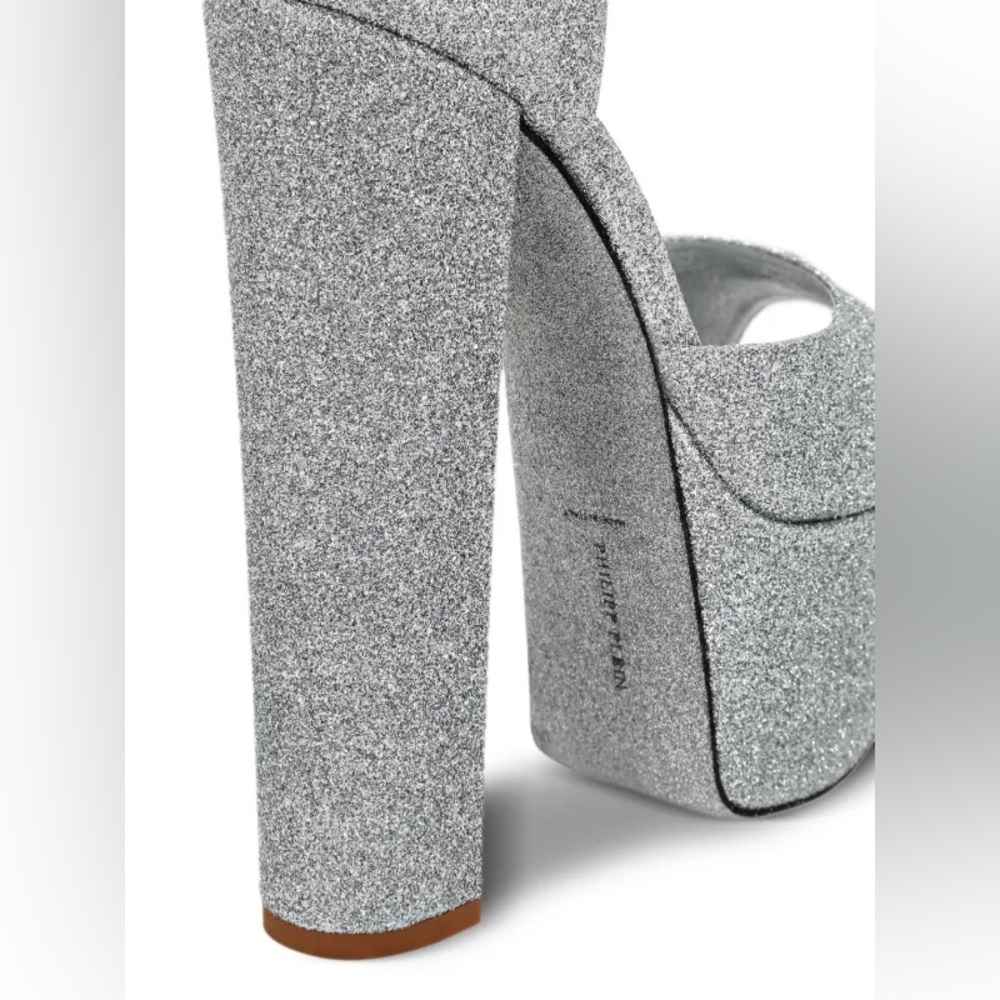 Philipp Plein Silver Glitter Platform Sandals - Picture 3 of 5